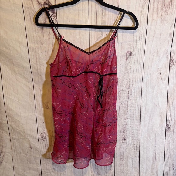 Vintage 90s V-Neck Sheer Pink Babydoll Lace Nightgown Slip Dress Small - Picture 1 of 6